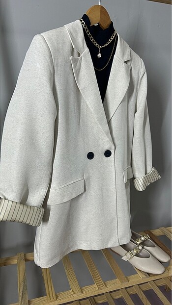 Keten blazer ceket taş