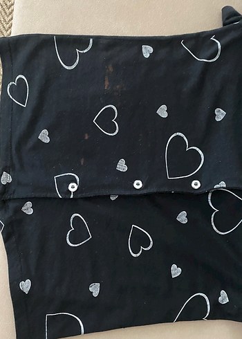 Diğer Siyah Kalp Desenli Kısa Kollu Kadın Pijama Takımı