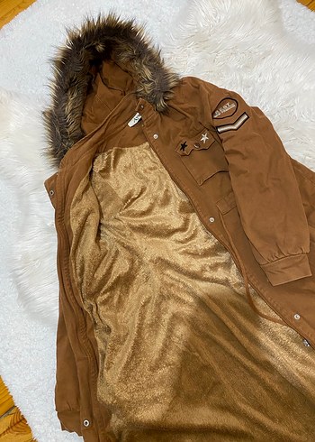 Kahverengi Uzun Kadın Kaban Kürklü Kapüşonlu - Görsel 3