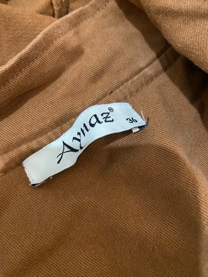 Kahverengi Uzun Kadın Kaban Kürklü Kapüşonlu - Görsel 4