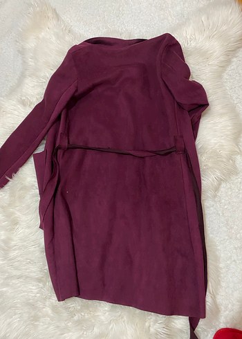 Bordo Süet Kadın Uzun Kaban - Görsel 3