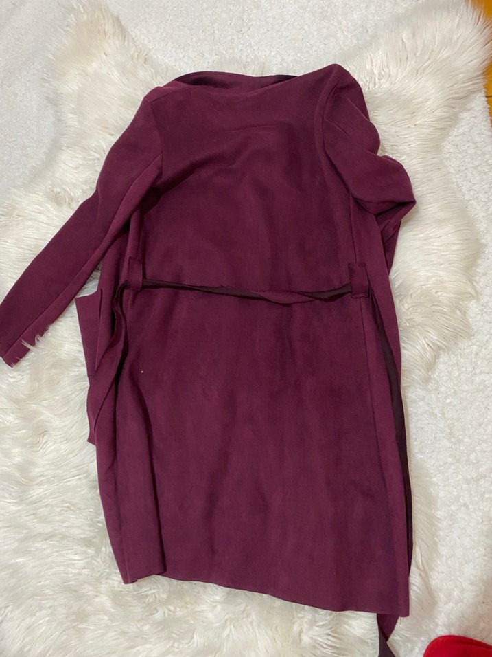 Bordo Süet Kadın Uzun Kaban - Görsel 3