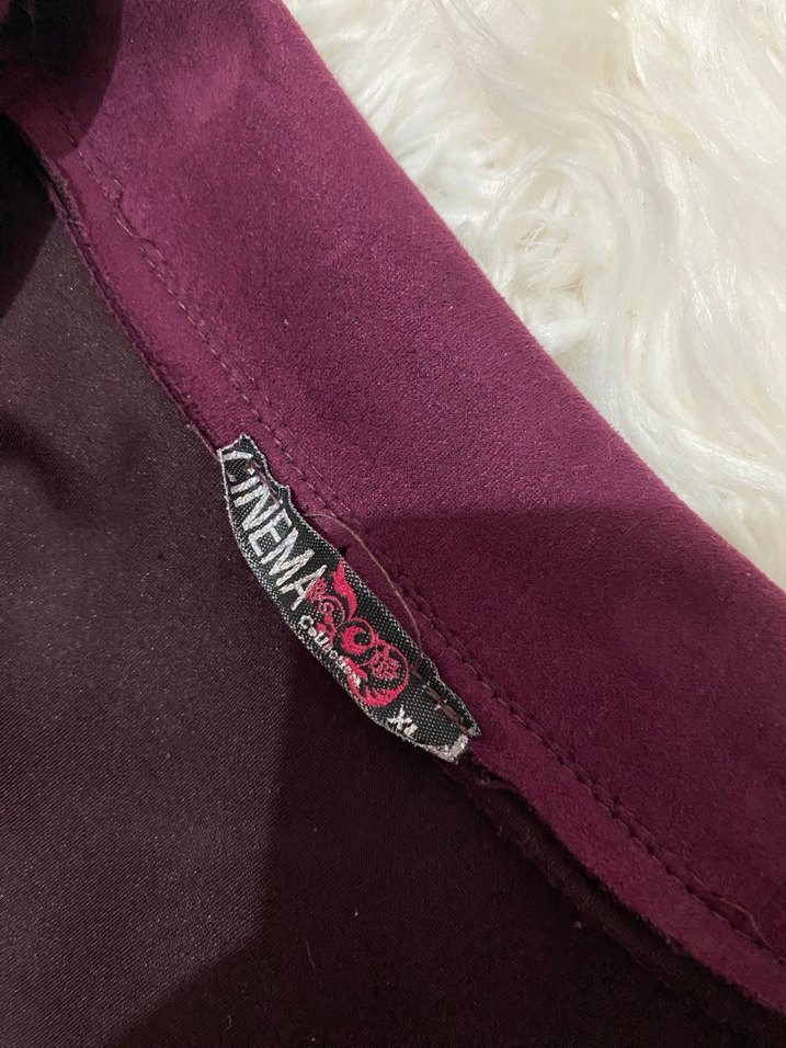 Bordo Süet Kadın Uzun Kaban - Görsel 4