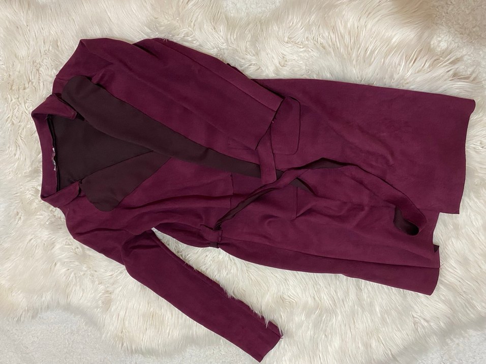 Bordo Süet Kadın Uzun Kaban - Görsel 2