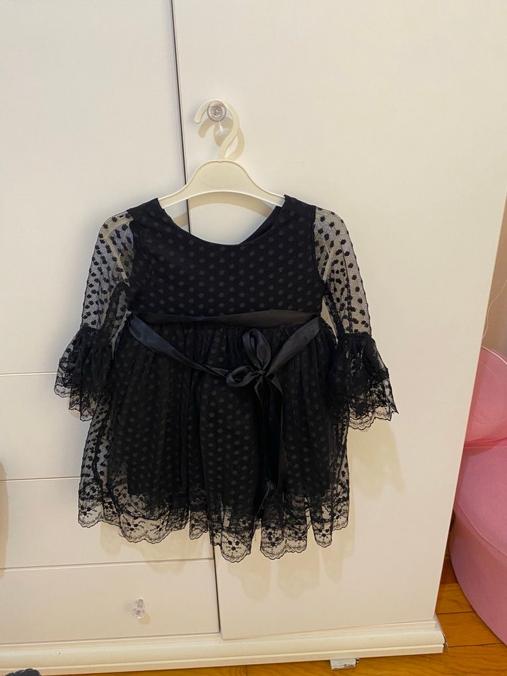 Kız Çocuk Siyah Dantel Detaylı Elbise - Görsel 2