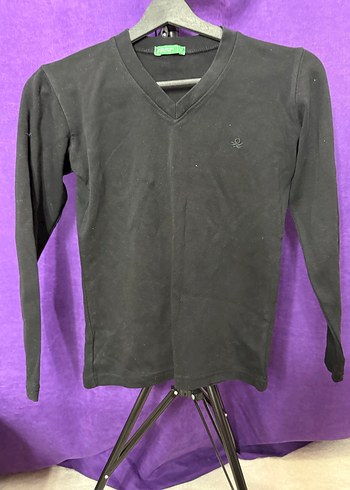 Benetton Benetton V Yakalı Siyah Kadın Sweatshirt