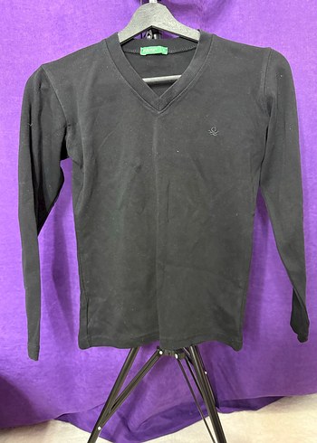 Benetton V Yakalı Siyah Kadın Sweatshirt
