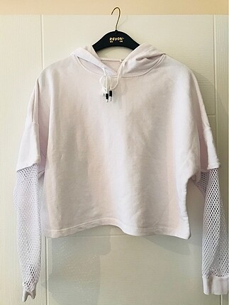 Beyaz file kol sweatshirt