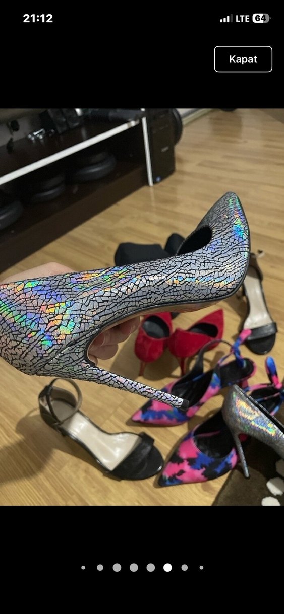 Kırmızı ve griTokalı Stiletto Topuklu Ayakkabı - Görsel 4