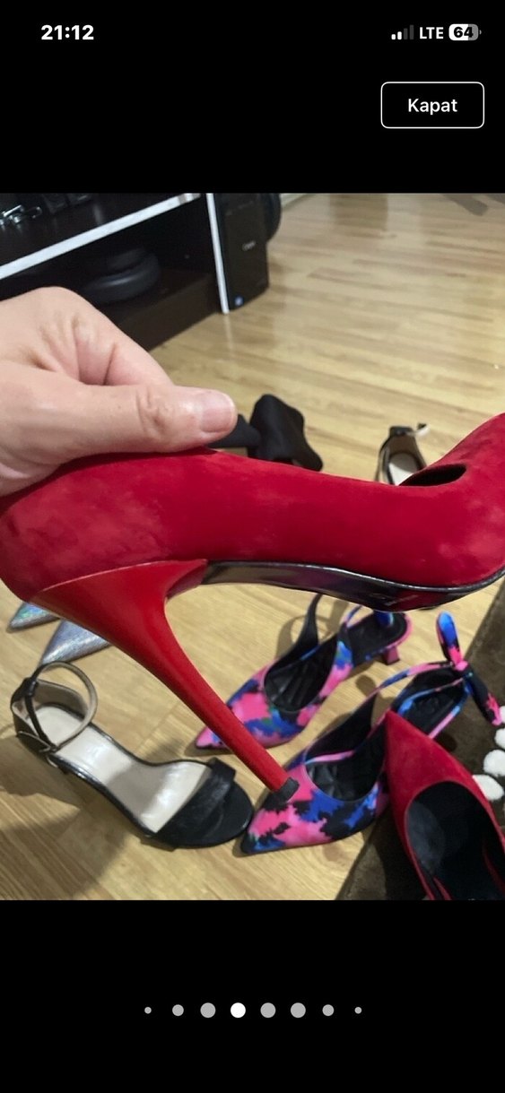 Kırmızı ve griTokalı Stiletto Topuklu Ayakkabı - Görsel 2
