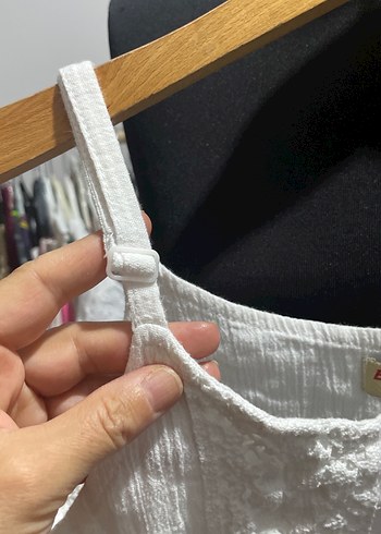 s Beden beyaz Renk Nakış Detaylı Beyaz Keten Bohem Elbise