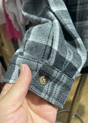 m Beden gri Renk Gri Kareli Düğmeli Salaş Kadın Gömlek