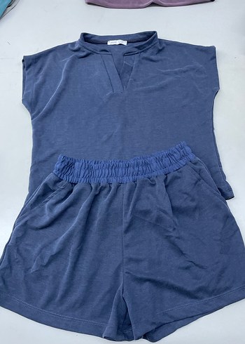 V yaka, kolsuz, bol kesim mavi takım - Görsel 4