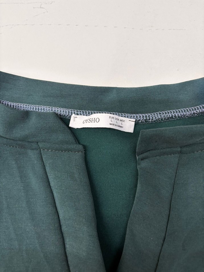 V Yakalı Kısa Kollu Yeşil Bluz - Görsel 3