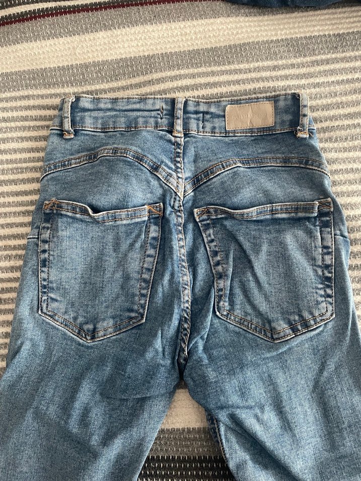 Düğmeli Mavi Denim Kadın Jean - Görsel 2