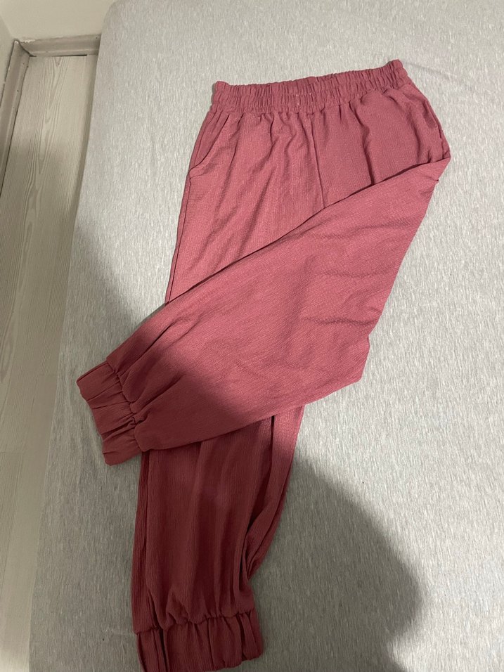 Pembe Keten Rahat Kesim Kadın Eşofman - Görsel 2