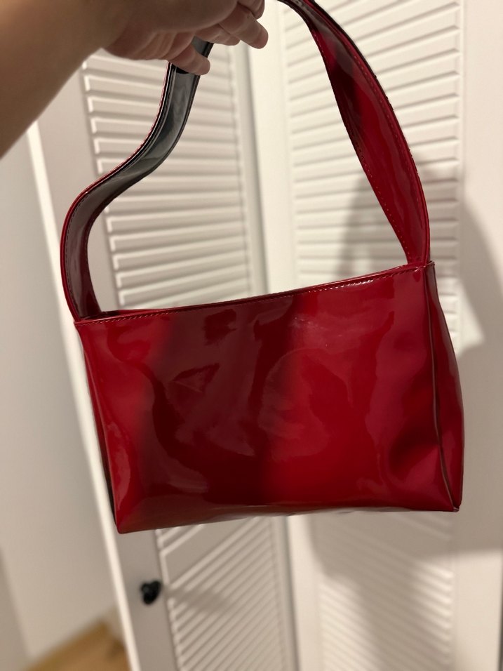 Koyu Kırmızı Parlak Deri Kadın Çanta - Görsel 2