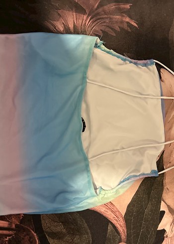 Kadın Çok Renkli Tie-Dye Halter Crop Top - Görsel 3