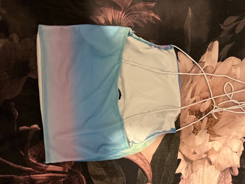 Kadın Çok Renkli Tie-Dye Halter Crop Top - Görsel 3