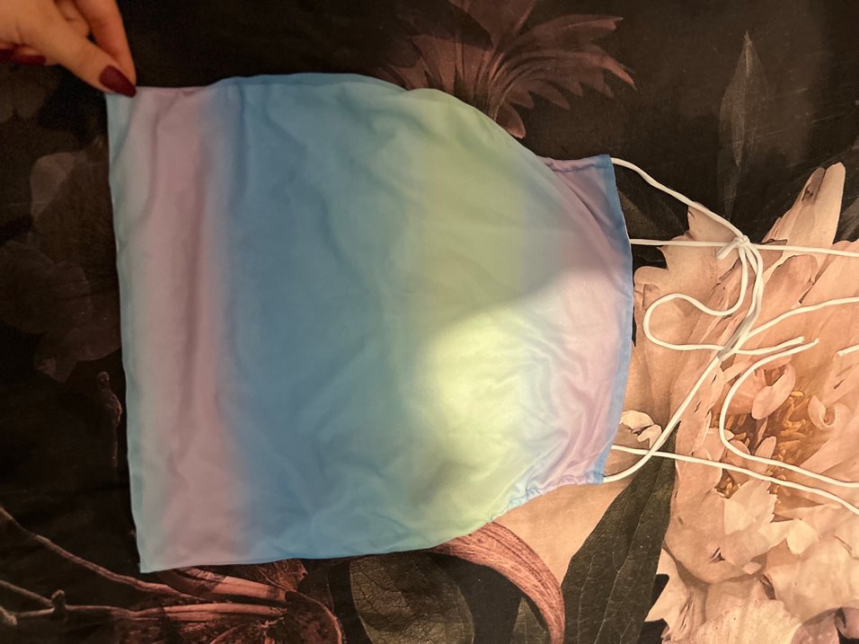 Kadın Çok Renkli Tie-Dye Halter Crop Top - Görsel 2