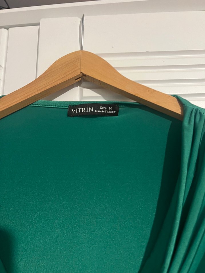 Drapeli Uzun Kollu Yeşil Bluz - Görsel 2