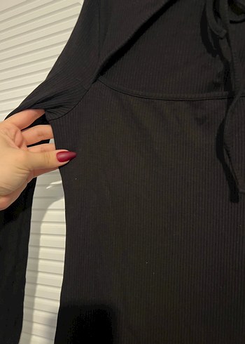 Uzun Kollu Siyah  Mini  Elbise - Görsel 2