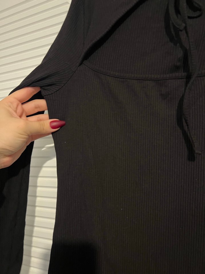 Uzun Kollu Siyah  Mini  Elbise - Görsel 2