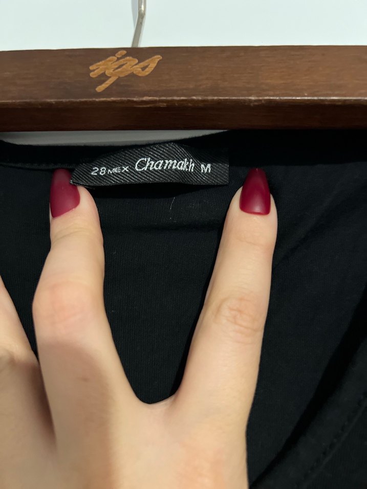 Siyah V Yaka Keten Midi Elbise - Görsel 4