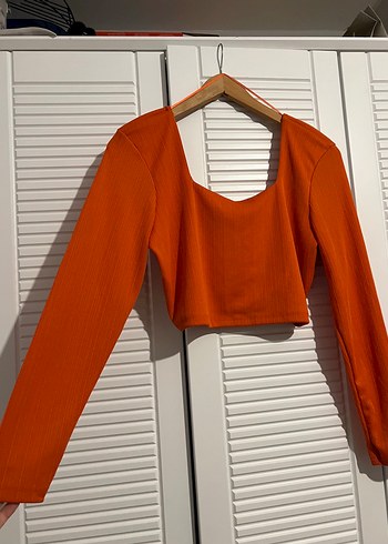 Zara Turuncu V Yaka Uzun Kollu Kadın Bluz