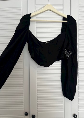 Uzun Kollu Siyah Drapeli Bluz - Görsel 2