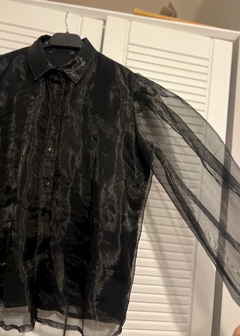 l Beden siyah Renk Siyah Uzun Kollu Düğmeli Gotik Kadın Gömlek