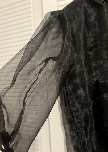 l Beden Siyah Uzun Kollu Düğmeli Gotik Kadın Gömlek