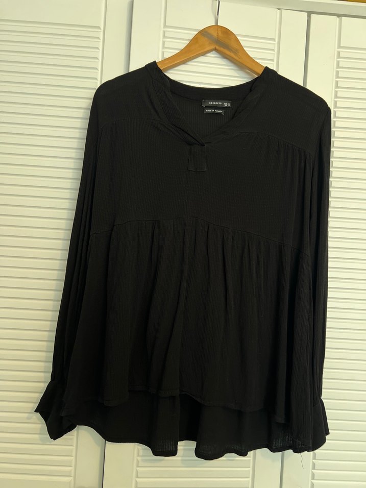 Siyah V Yakalı Kadın Keten Bluz - Görsel 3