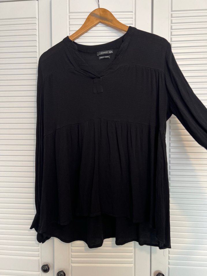 Siyah V Yakalı Kadın Keten Bluz - Görsel 4