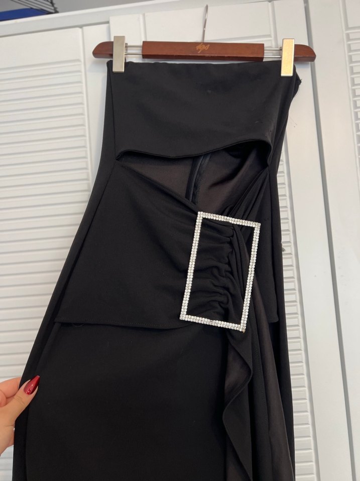 Siyah Straplez Uzun Kadın Elbise Eyyo - Görsel 2