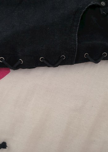 Düğmeli Siyah Kadın Denim mini etek - Görsel 3