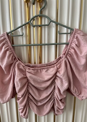 Pembe Pliseli Keten Mini Bluz