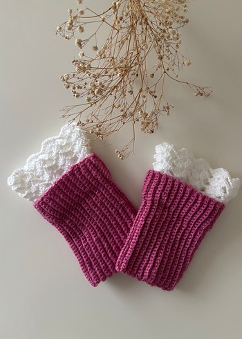 Dantel Detaylı Pembe Örgü Kadın Eldiven - Görsel 5