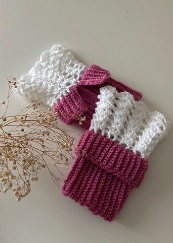 Dantel Detaylı Pembe Örgü Kadın Eldiven - Görsel 3