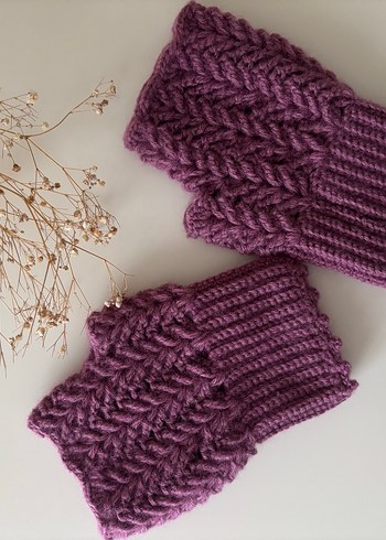 Mor Örgü Parmaksız Kadın Eldiveni - Görsel 4