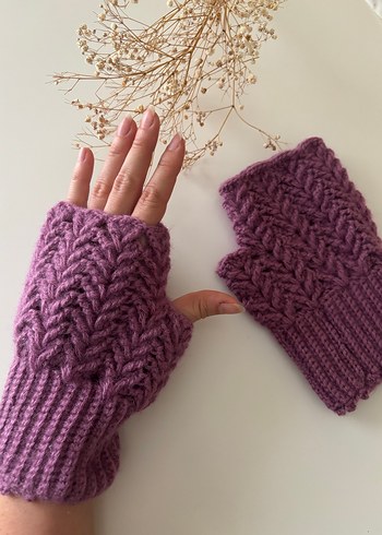 Mor Örgü Parmaksız Kadın Eldiveni - Görsel 2