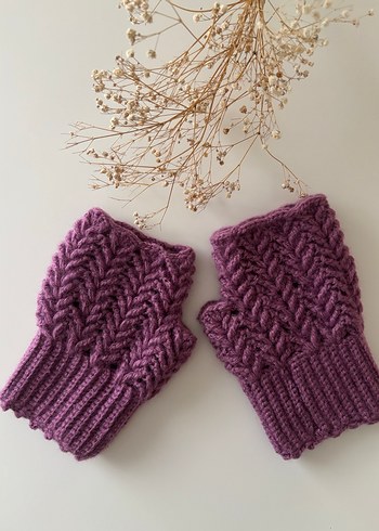 Mor Örgü Parmaksız Kadın Eldiveni - Görsel 3