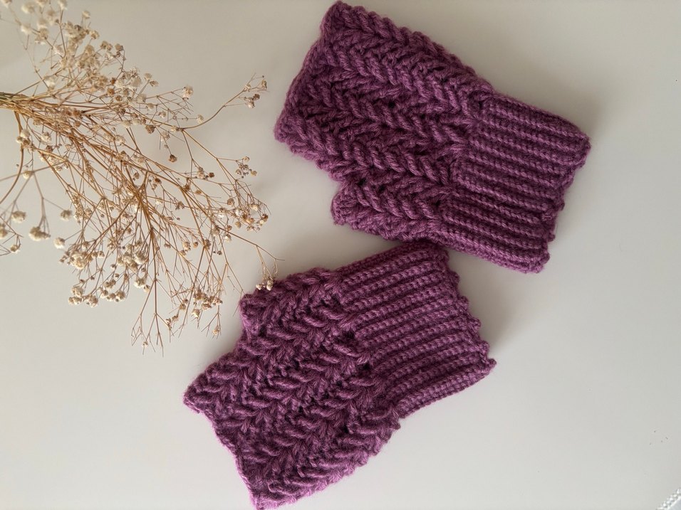 Mor Örgü Parmaksız Kadın Eldiveni - Görsel 4