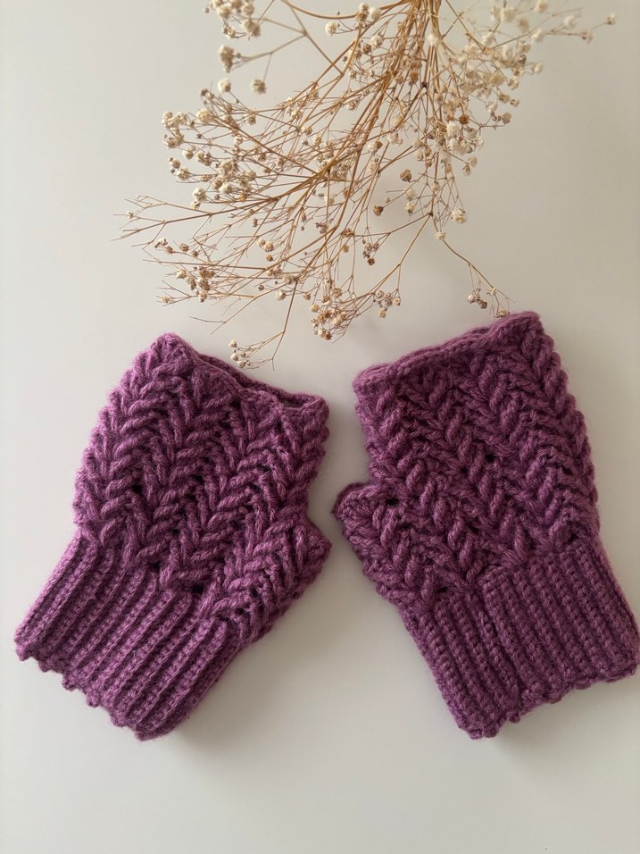 Mor Örgü Parmaksız Kadın Eldiveni - Görsel 3