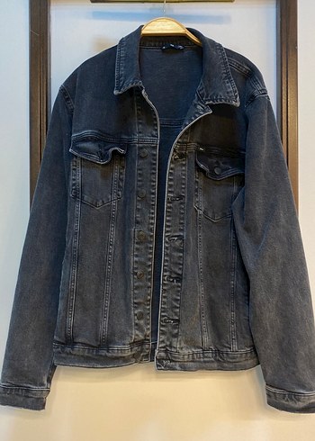 Gri Düğmeli Kadın Denim Ceket