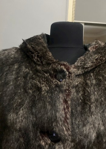 Gri Uzun Kadın Kürk Detaylı Kaban - Görsel 2