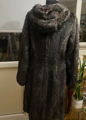 Gri Uzun Kadın Kürk Detaylı Kaban - Görsel 3