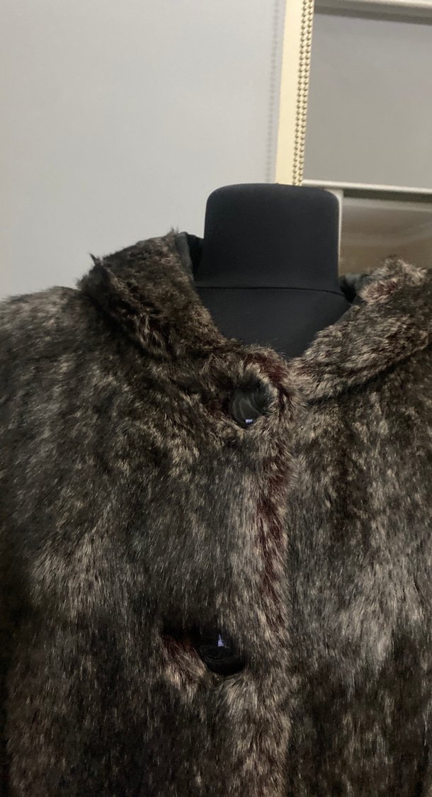 Gri Uzun Kadın Kürk Detaylı Kaban - Görsel 2