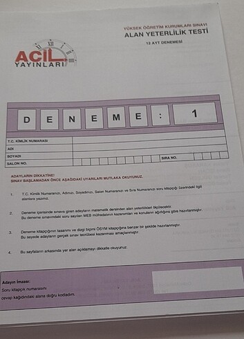 AYT Matematik Acil Yayınları 12'li Deneme