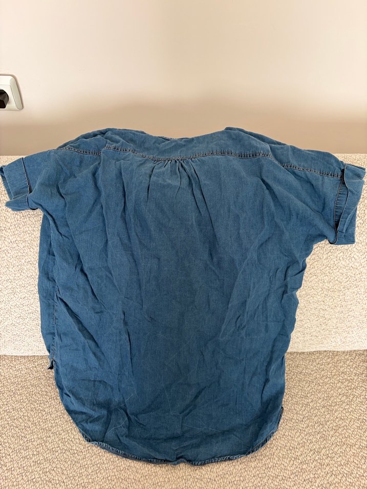 Kadın Mavi Denim Kısa Kollu Gömlek - Görsel 2